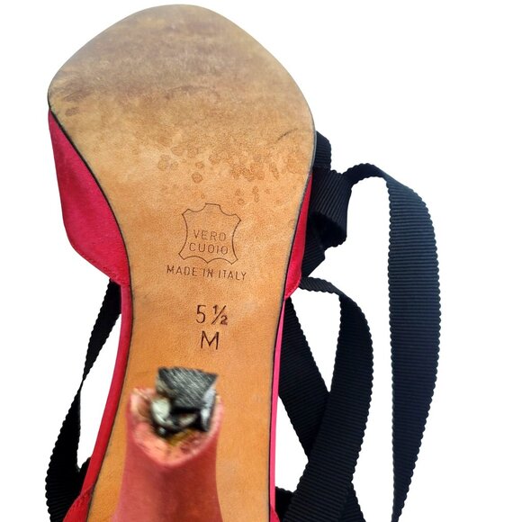 Vintage YSL Paris Silk Pumps 80s Yves San Laurent Strappy Heels 5 1/2 M - Picture 9 of 15